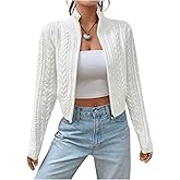 MakeMeChic Women's Valentines Cropped Cardigan Sweaters Fall Long Sleeve Y2K Zipper Cable Knit Jacket
