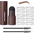 Eye-Brow Stamp Stencil Kit, Waterproof Brow Stamp Shaping Kit Eyebrow Definer, Eyebrow Filling Powder Stamp, Women Makeup Tools with 10 Reusable Eyebrow Stencils, 2 Eyebrow Brushes (Light Brown)