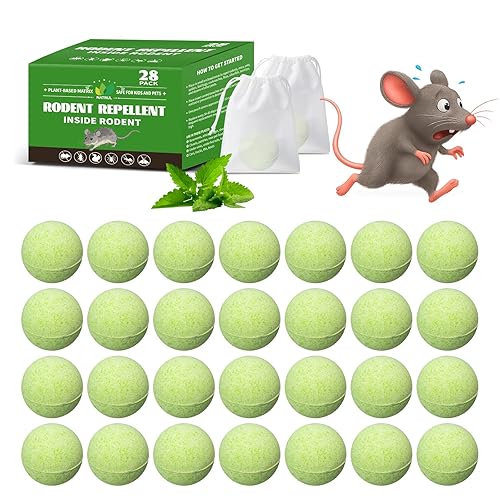 28 Pack Mouse Rodent Repellent & Pest Defense - Fresh Mint Scented Deterrent for Indoor/Outdoor Use - Safe Around Kids & Pets