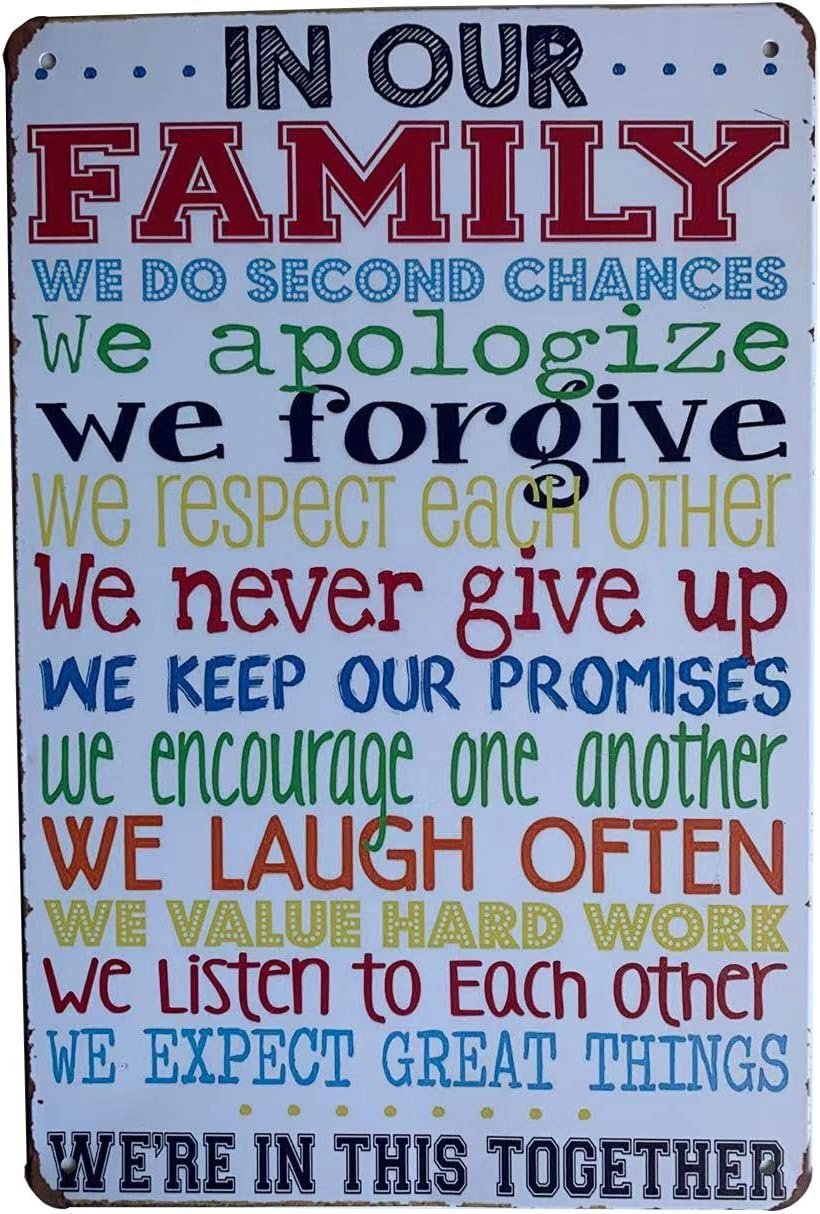 Grace Home Family Rules Sign Wall Decor Rustic Metal Tin Sign Posters, Funny House Decor Retro Poster Metal Tin Sign, Iron Paint, Aluminum Sign 12X8-Inch Unique Xmas Gift