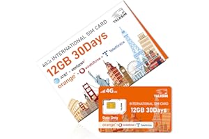 TALKSIM International Data SIM Card 12GB 30Days, 5G/4G LTE Coverage in USA and 49 Countries |UK, Europe, Asia, Oceania Prepaid Travel Data Only SIM for Portable WiFi Mobile Hotspot, Tablet, No Contract