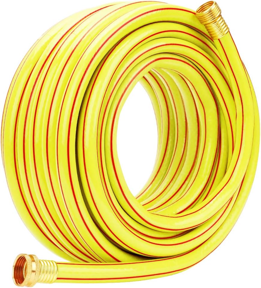 Homes Garden Hoses Heavy Duty 5/8 inch Garden Hose 75 ft Yellow Water Hose Commercial Light Brass Coupling Fittings for Household, Industrial 5 Years Warranty #G-5206