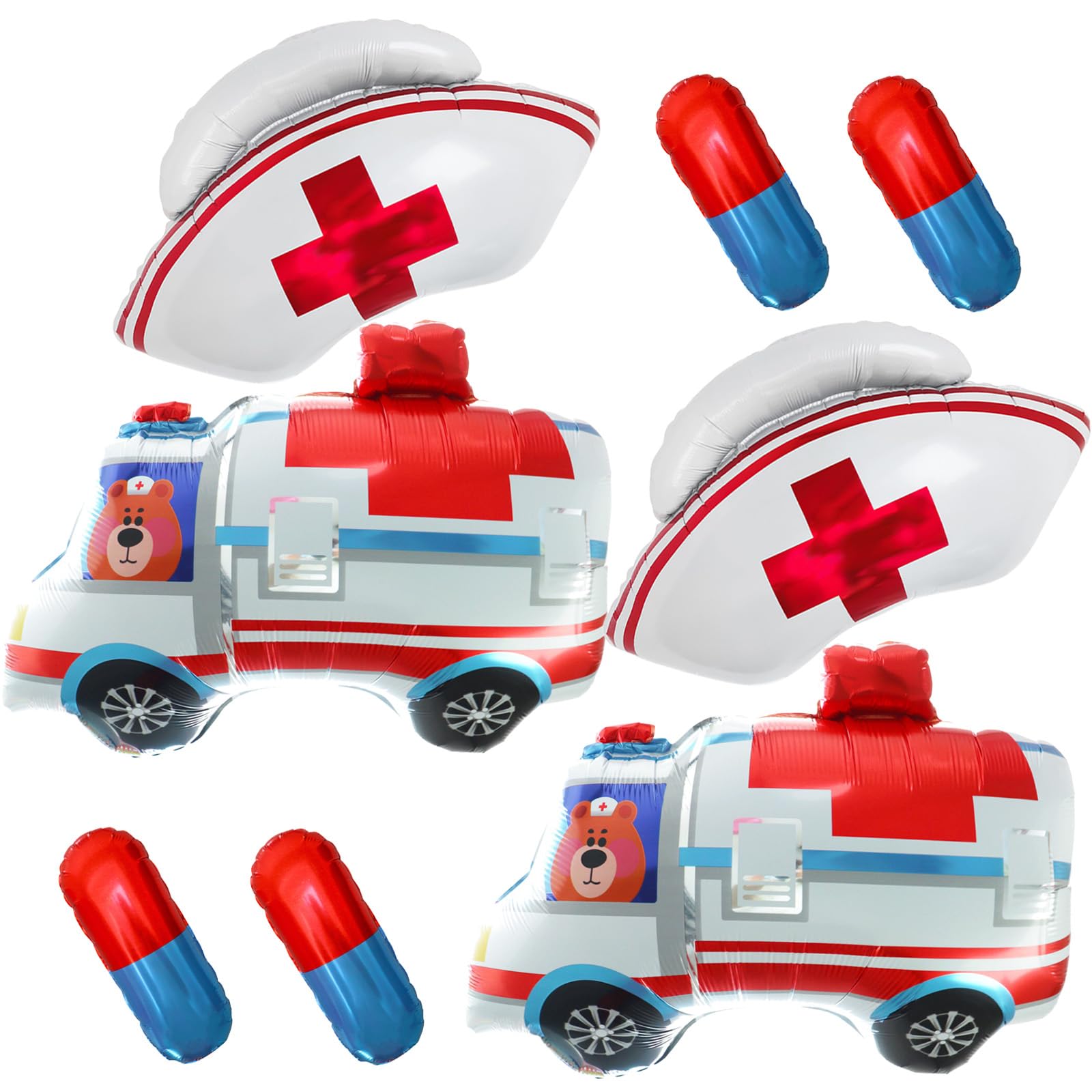Photo 1 of 8pcs Ambulance Decor Red Nurse Cap Balloons Pill Ambulance Balloons Paramedic Emergency Medical Balloon for Doctor Birthday Party Ambulance Party Nurse Week Party Nurse Day Party Decor