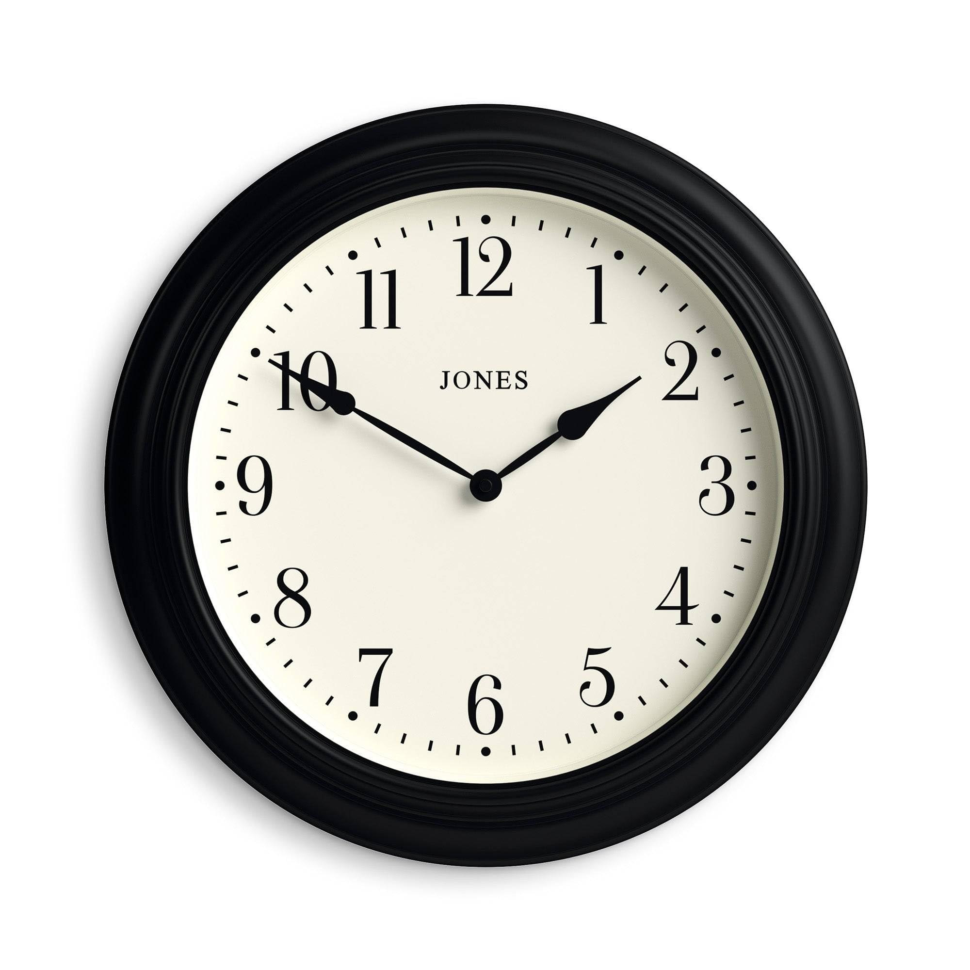 Jones Clocks® Supper Club wall clock | Large classic round clock | 40cm | Black | Easy to read numbers | Traditional design ideal for kitchen or living room
