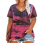 DOLNINE Womens Plus Size Tops Tie Dye Casual V Neck Summer Short Sleeve Loose Fit Shirts XL-5XL