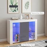 Panana Sideboard Cupboard Unit 4 Glass Shelves Cabinet RGB LED Lighted (Gray) view 9