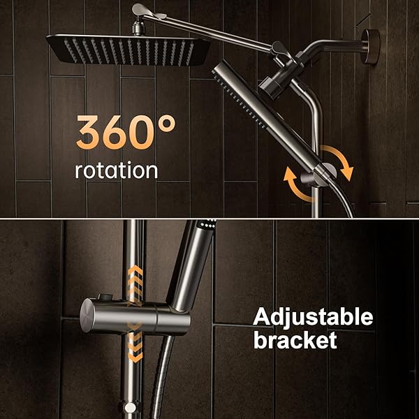 VEKEN BRUSHED NICKEL SHOWER HEAD, 10” ALL METAL RAIN SHOWER HEADS WITH HANDHELD SPRAY COMBO, HAND HELD BATHROOM COMBO WITH EXTENSION ARM, DUAL SHOWER WITH POWER WASH, ADJUSTABLE RAINFALL SHOWERHEAD