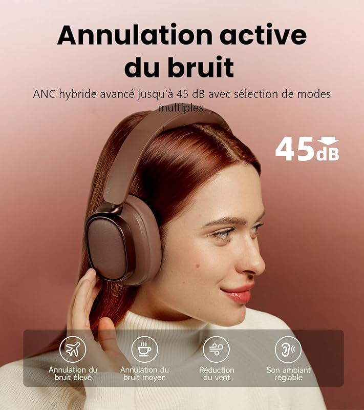 ES850NB Casque Hi-Res LDAC Anti-Bruit，Marron
