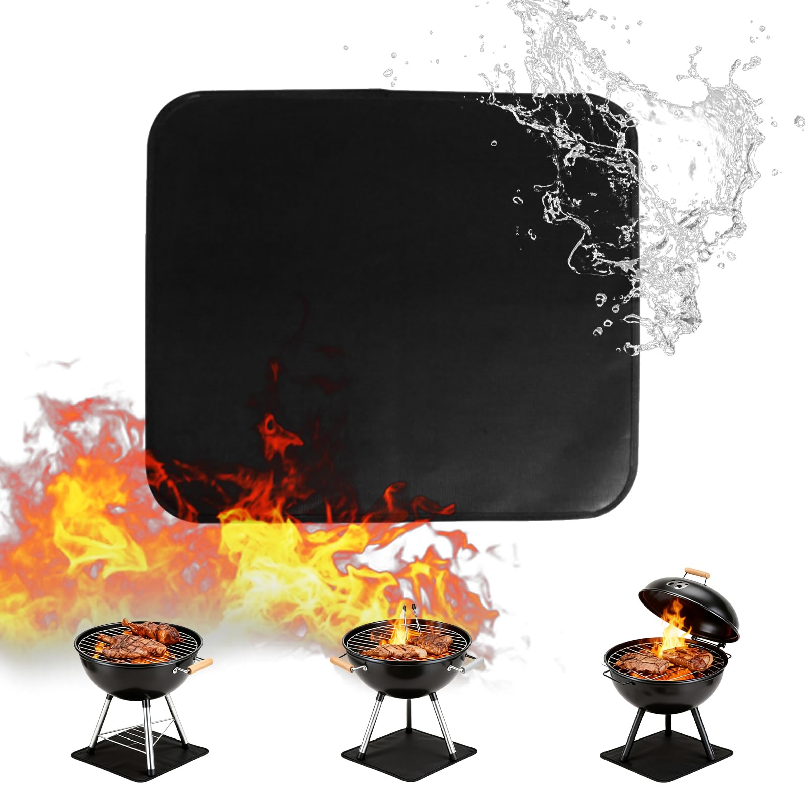 Outdoor Camping Fireproof Mat 46x35cm, Portable Fire Pit Mat, Silicone Fire-retardant Flame Retardant Cloth, Foldable Washable Heat-Resistant BBQ Mats for Decking, Grass, Grill, Floor, Patio, Camping