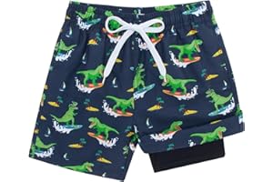 Cozople 4-10T Boys Swim Trunks with Compression Liner Beach Quick Dry Bathing Suit Boxer Brief Lined Swim Shorts Swimwear