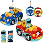 Haktoys Remote Control Cars for Toddlers, 2 Pack RC Toys for Boys and Girls | Police &amp; Race Car RC Toy Set for Kids, Toddler Remote Control Vehicles with Lights and Sounds
