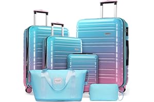 LARVENDER Luggage Sets 6 Piece, Expandable PC+ABS Hardside Multicolor Suitcase Sets with TSA Lock Double Spinner Wheels, Cott