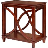eHemco Solid Wood Rectangle Console Table, 24x14x25, Cherry | Decorative, 2-Tier Side Table, X-Design