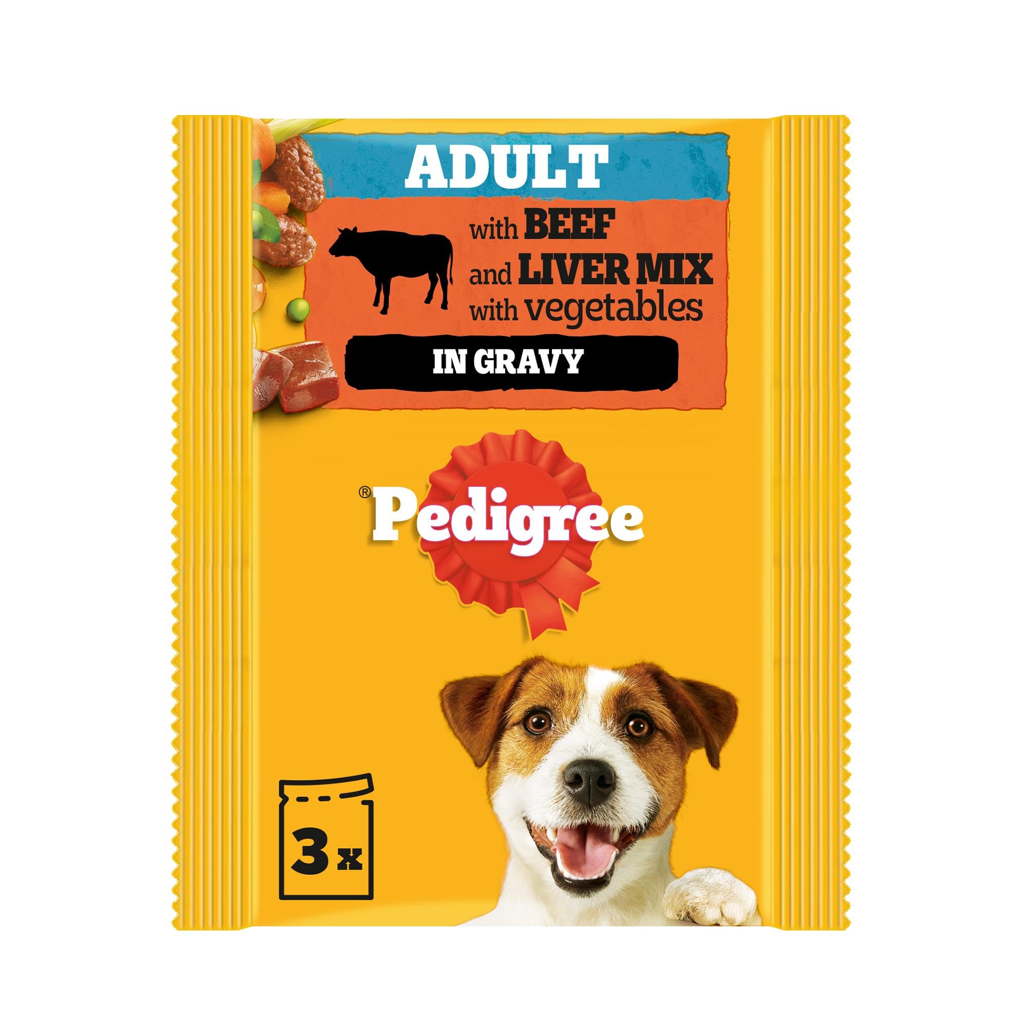 Pedigree Dog Food Pouches with Beef and Vegetable in Gravy, 3 x 100 g (Pack of 14)