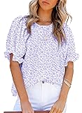 Dokotoo Womens Tops Cute Floral Print Round Neck