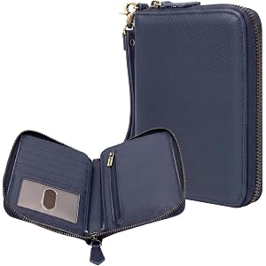 Genuine Leather RFID Passport Zip Wallet with Hidden Tracker Slot,Dark Blue | Dual Passport Travel Wallet-Document Organizer