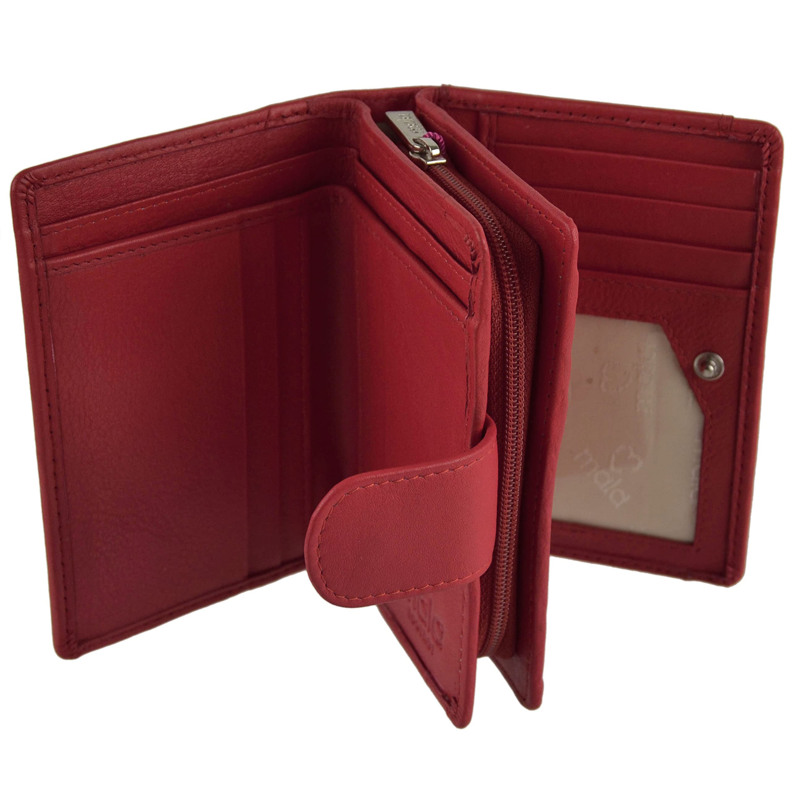 Ladies Compact Leather Tabbed RFID Protection Purse/Wallet by Mala; Origin Collection Classic Gift Boxed (Red)