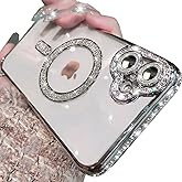Changjia Magnetic Clear Glitter Case for iPhone 16,[Compatible with MagSafe] Cute Luxury Bling Sparkly Diamond with Camera Protector Soft TPU Plating Bumper Women Girls Case for iPhone 16 6.1",Silver