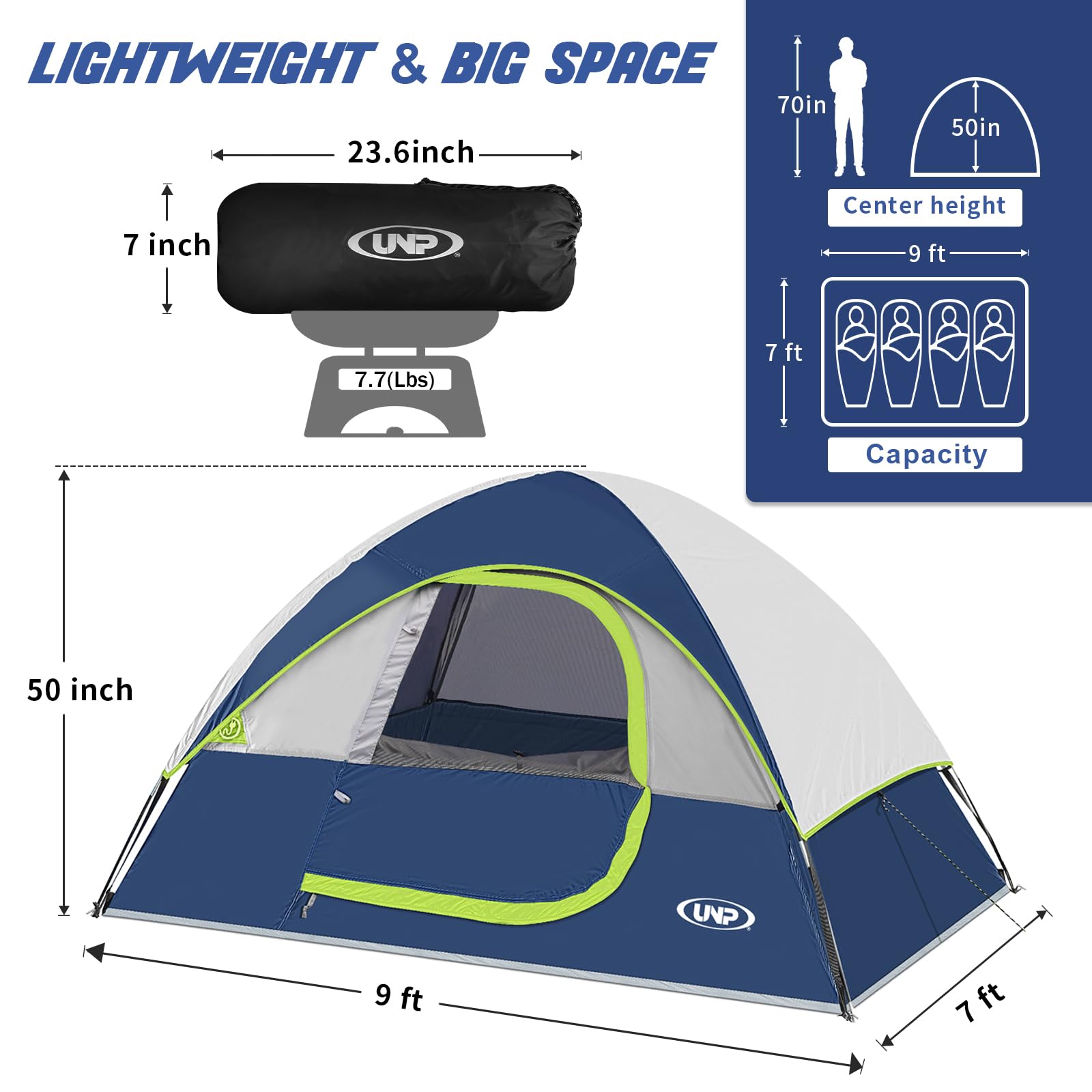 Camping Tent 4 Person, Waterproof Windproof Tent with Rainfly Easy Set up-Portable Dome Tents for Camping