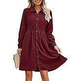 Alaster Queen Women's Corduroy Dresses Long Sleeve Fall Shirt Button Down Back Tiered Short Work Dress with Pocket