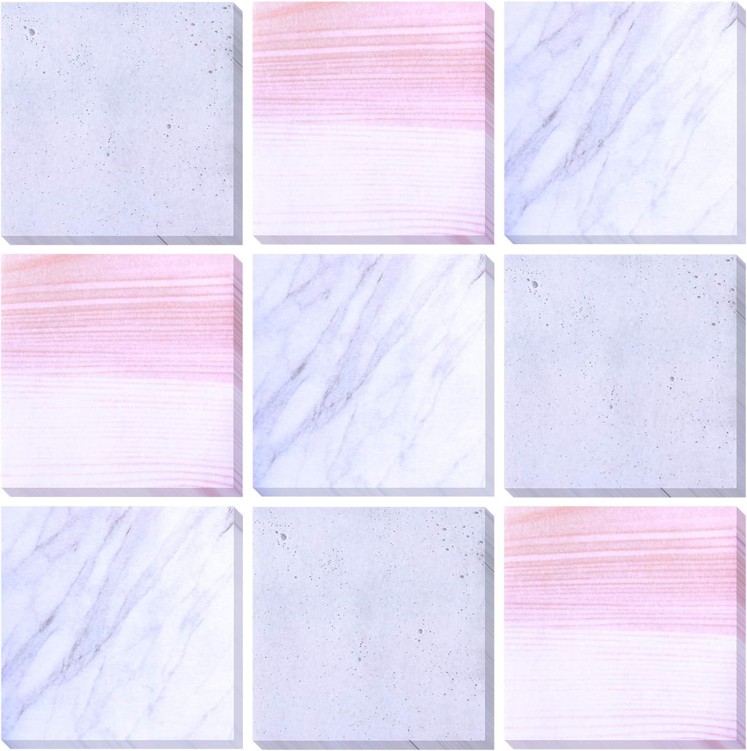 720 Pieces Marble Adhesive Sticky Note Pads Sticky Notes for Reminders, Studying, Office, School and Home, 3 Styles