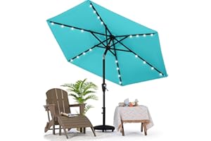 MASTERCANOPY Patio Umbrella with Solar LED Lights for Outdoor Market Table (7.5ft,Turquoise)