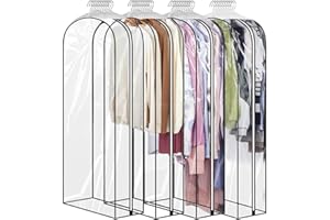 50" Clear Clothes Hangers with Smooth Side Zipper, 10" Gusseted Waterproof Garment Bags for Shirts, Coats, Dresses, Suits, 4 