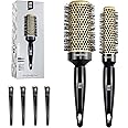AM 8:00 Round Brush for Blow Drying,Ceramic Ionic Thermal Barrel & Antistatic Bristles, Salon Blowout Hair Styling for Wet or Dry (Includes 4 Clips)