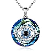 WINNICACA Sterling Silver Evil Eye Necklace Protection Crystal Pendant for Women Good Luck Vintage Evil Eye Pendant Jewelry Birthday Gifts for Women Friend Female