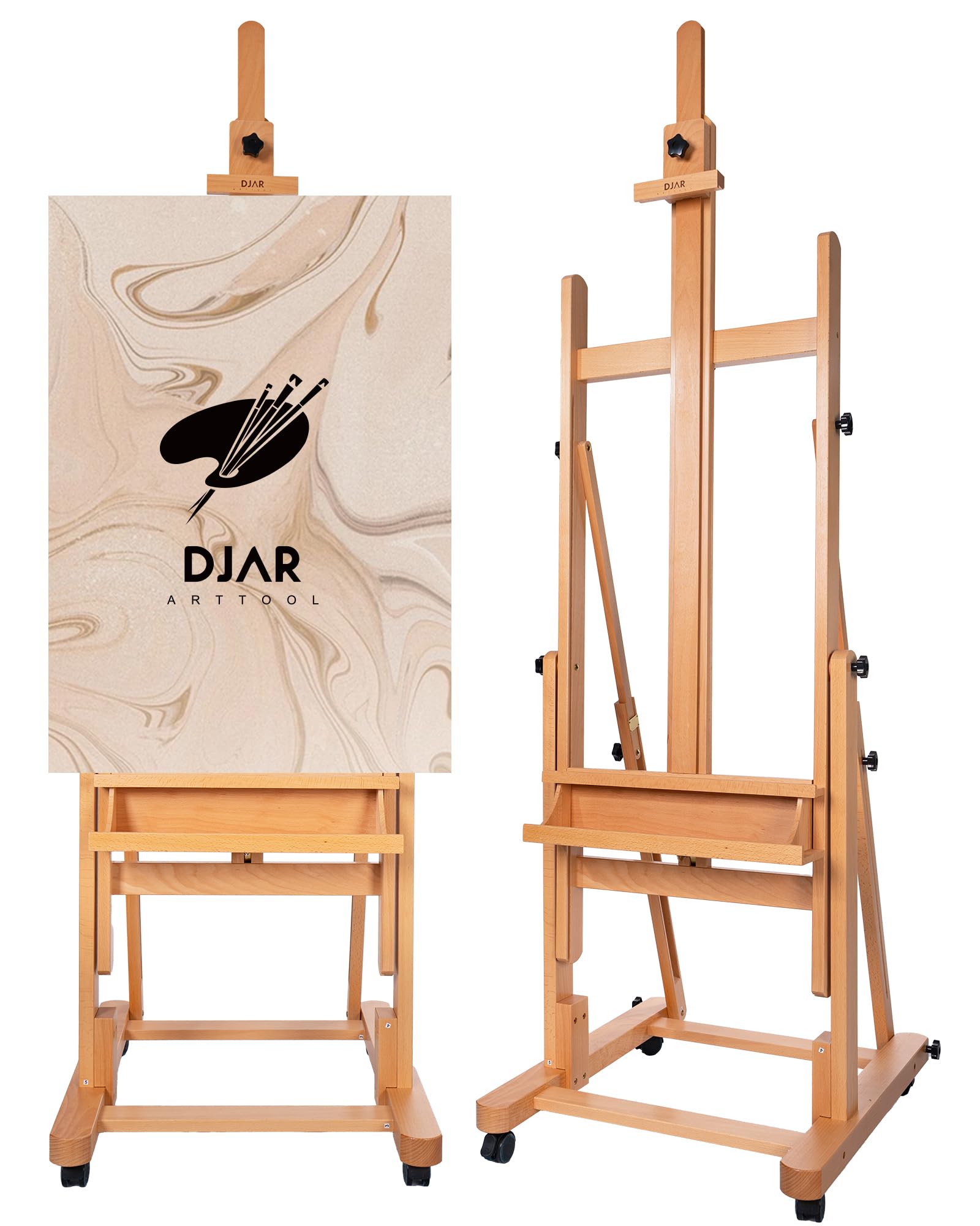 DJAR H-Frame Easel for Painting, Height & Tilt, Extra Large Adjustable Solid Beechwood Art Easel for