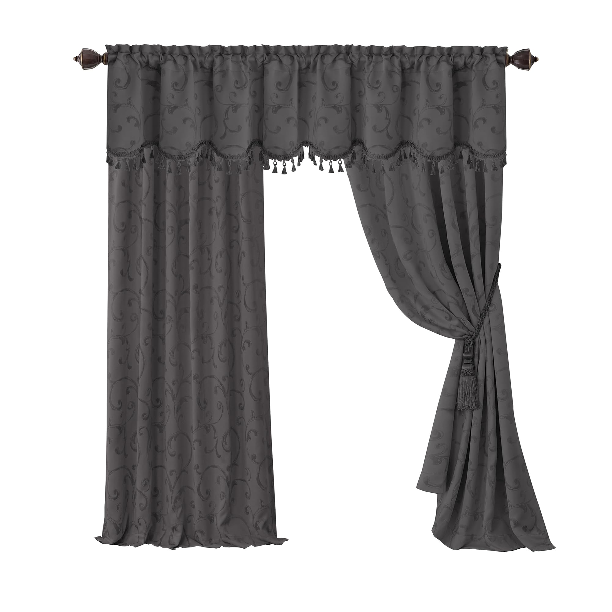 Elrene Home Fashions Mia Jacquard Scroll Blackout Window Curtain, 52" x 95" (1 panel), Grey