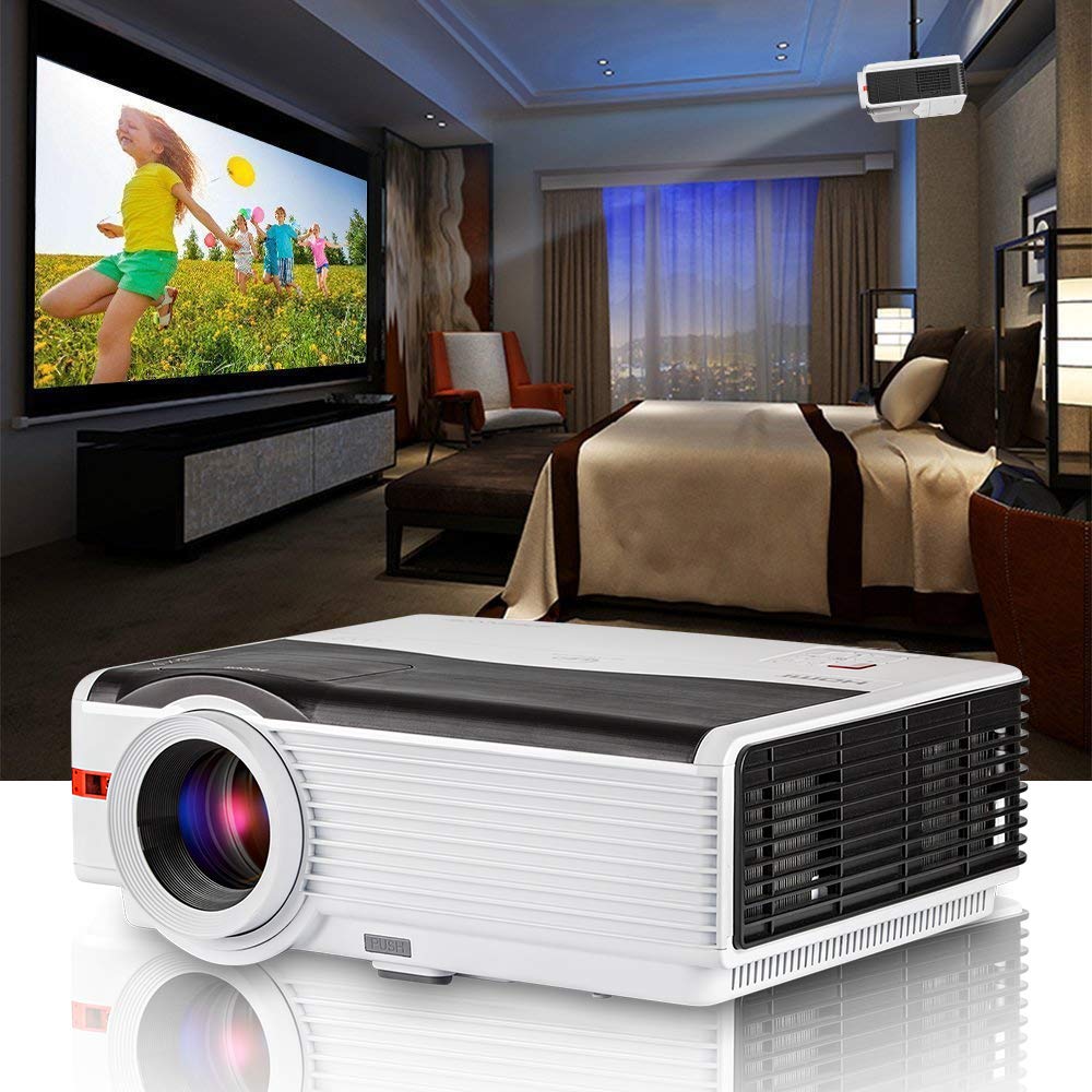 HD HDMI Projector 5000 Lumen WXGA Natvie Suppport 1080P LCD LED Smart Multimedia Home Theater Projector for PC Laptop TV Stick Chromecast Roku Xbox Blue ray DVD Wii PS3 PS4 Outdoor Movie Gaming