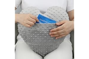 HapiPoppy Heart Surgery Pillow for After Open Heart Surgery Bypass Coughing Recovery Pillows with Pocket Chemo Port Sleeping Heart Shaped Pillow Patients Gifts, Minky Dot Light Gray