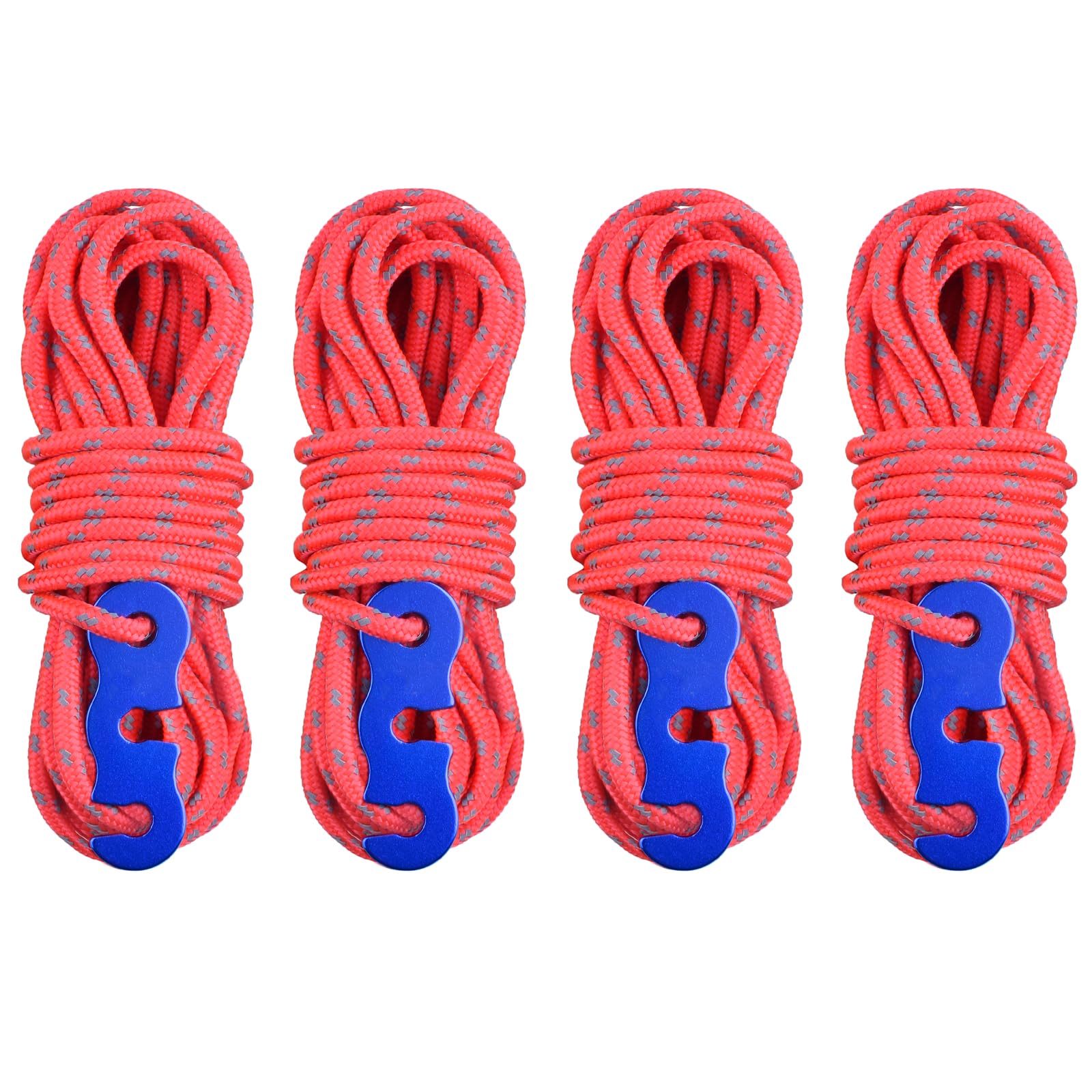 TRIWONDER Guy Ropes 3mm Paracord Reflective Cord Guyline Nylon Rope with Tensioners for Outdoor Camping Hiking Awning Tent (Red - 4 Pcs)