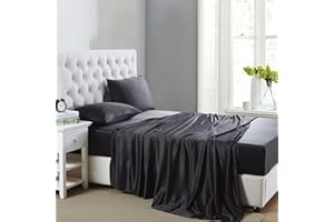 Lanest Housing Silk Satin Sheets, Full Size Satin Bed Sheet Set with Deep Pockets, Cooling Soft and Hypoallergenic Satin Sheets Full - Black