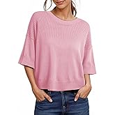 Dokotoo Womens Half Sleeve Casual Oversized Trendy Sweaters Crewneck Cropped Sweater Knit Tops