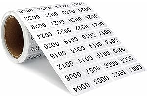 KIISDAA Continuous Digital Sticker Label 0001-2000, Waterproof and Durable Serial Number Label Sticker, Number Stickers for Item Classification, Inventory Management, Document Numbering, 0.39 x 0.78 inch