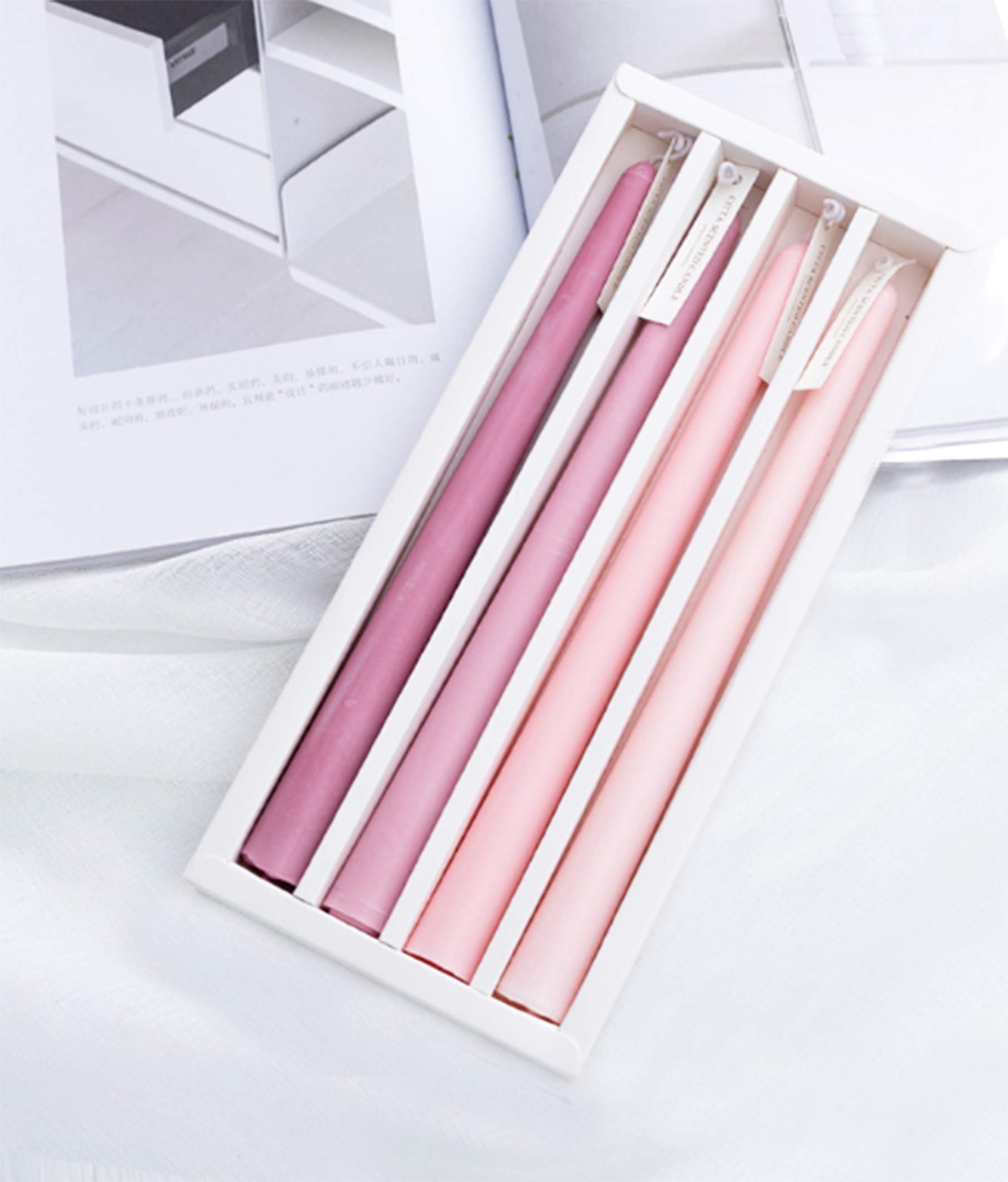 Candle Candle Dinner Candles Scented Candle Colour Gift Set Over 7 Hours Duration Set of 4 (Pink-Pink)