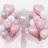 Pastel Pink and White Balloons Heart Shape Balloons, Light Baby Dusty Pink White Coquette Party Decorations with 18 inch Clear Heart Mylar Balloon for Princess Girl Just Want to Be One Birthday Decor