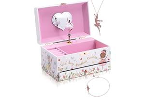 The Memory Building Company Music Box, Ballerina Jewelry Box for Girls and Boys w/Matching Necklace and Bracelet, Easter Basket Stuffers Birthday Gifts for Girls Age 6 and Up, Stocking Stuffers, Black