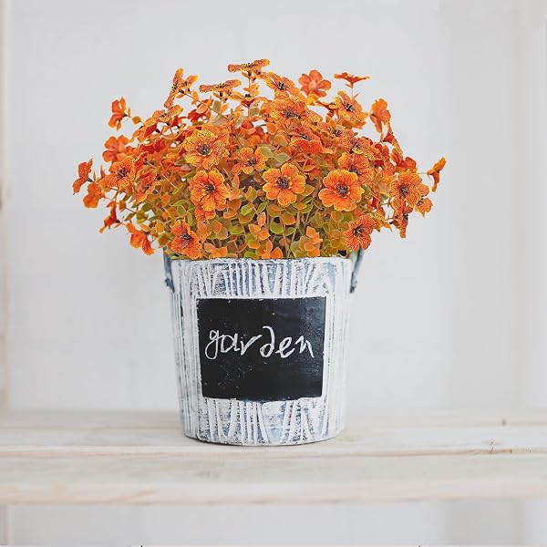 DRT DERUITAI 8 BUNDLES ARTIFICIAL FALL FLOWERS OUTDOOR,UV-RESISTANT FAKE FALL FLOWERS NO FADE OUTDOOR PLASTIC FAUX FLOWER PLANTS FOR OUTSIDE HOME DECOR(ORANGE GREEN)