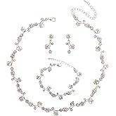 SFE Elegant Brides Austrian Crystal Flower Choker Necklace Drop Dangle Earring Bracelet Wedding Jewelry Set for Bridesmaid Prom Costume Jewelry Set for Women