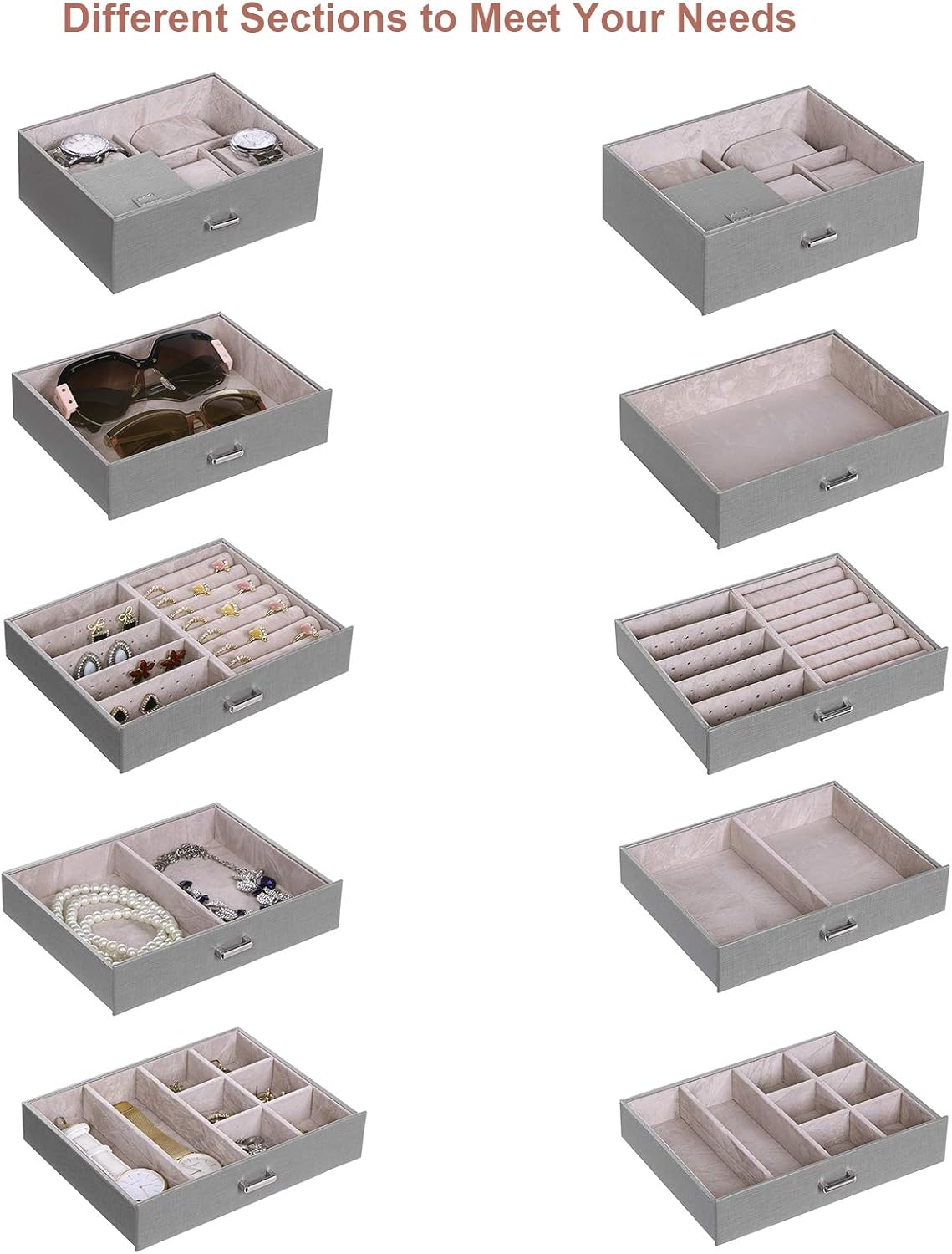 ANWBROAD 6 Tier Huge Jewelry Box Jewelry Organizer Box Display Storage Case Holder with Lock Mirror Girls Jewelry Box for Earrings Rings Necklaces Bracelets Earrings Gift Grey Faux Leather UJJB004H: Home & Kitchen