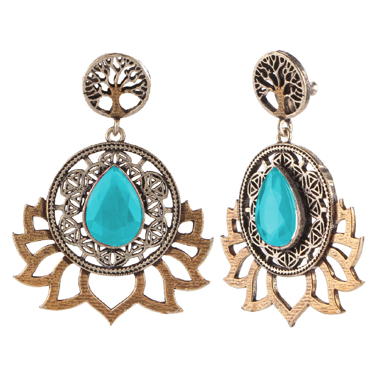 Efulgenz Boho Vintage Antique Ethnic Gypsy Tribal Indian Oxidized Silver Lotus Dangle Earrings Jewelry