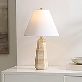 SAFAVIEH Lighting Collection Calla Beige Travertine 24-inch Table Lamp for Bedroom, Living Room, Home Office, Desk, Nightstan