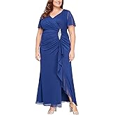 Alex Evenings Womens Long Surplice Neckline Mother of The Bride Dress with Flutter Sleeve Dress (Plus Size)