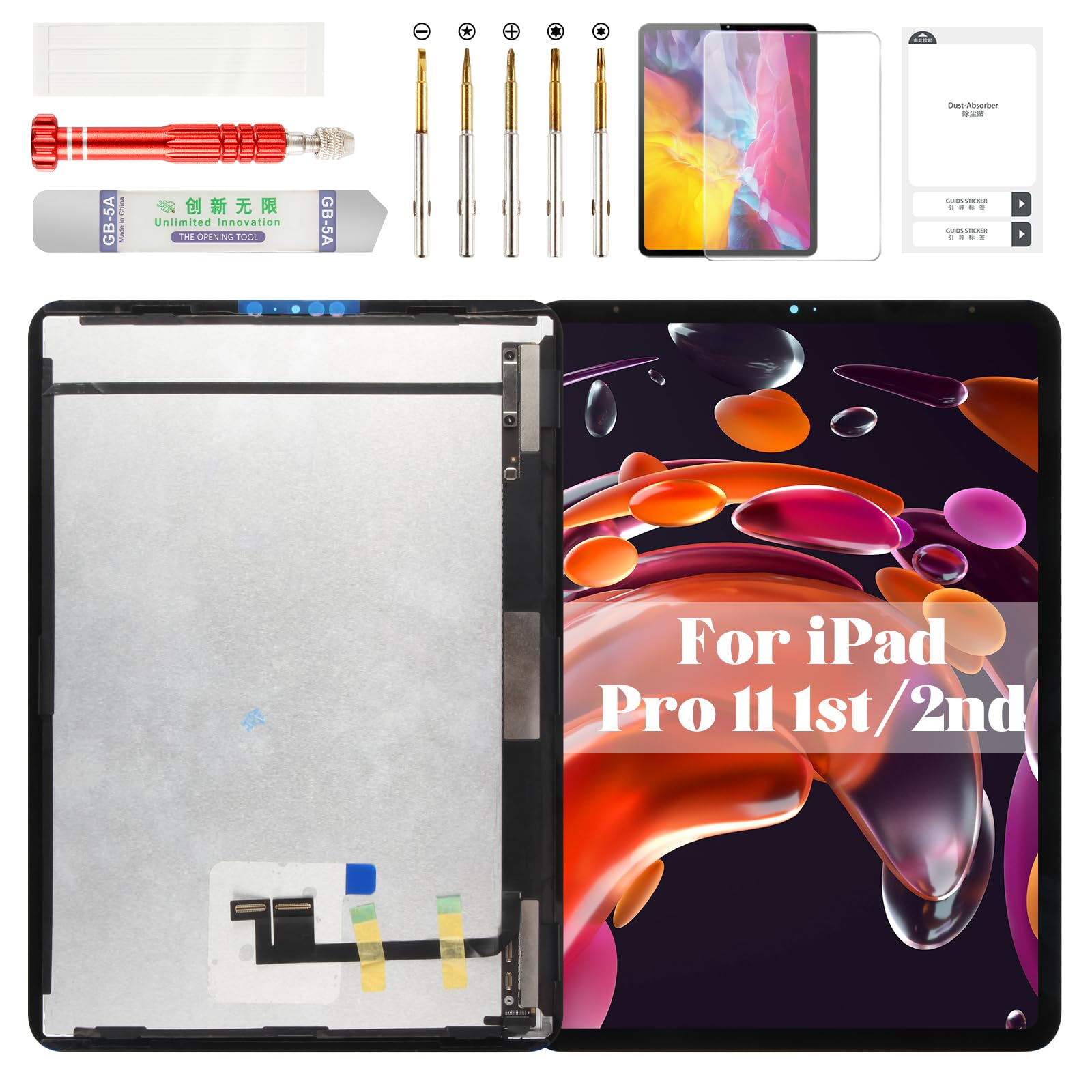 Photo 1 of for iPad Pro 11 2018 Screen Replacement Display for iPad Pro 11 2020 Screen Replacement Digitizer for iPad Pro 11 1st/2nd Gen A2013 LCD Touch Screen Repair Kits Assembly A1980 A2068 Black