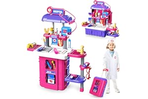 IBASETOY Toy Doctor Kit for Girls: Pretend Play Kids Doctor Set with Electronic Stethoscope Dress Up Doctor Costume Carrying Storage Case - Role Play Toys Medical Kit for Toddler Boys Girls