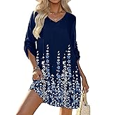HOTOUCH Women Casual Beach Summer Dress Boho V Neck 3/4 Long Sleeve Short Floral Print Flowy Swimsuit Cover Up Sundress