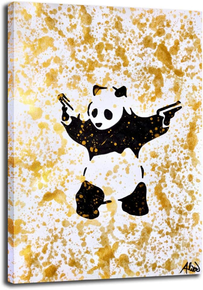 Street Art Banksy Graffiti Street Wall Art Artworks Gold Panda Prints On Canvas Home Decor for Living Room Office Bedroom 80x120cm